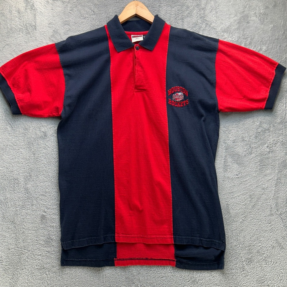 Vintage 1997 Houston Rockets Polo Shirt Iron Knights Red Navy Blue Mens Large